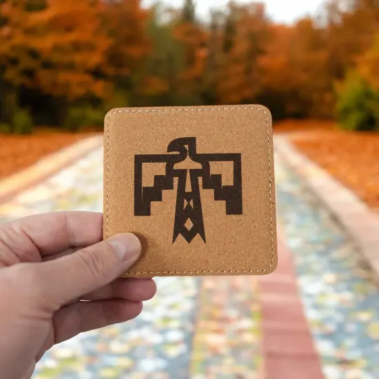 Coaster - Thunderbird Native American - SET OF 2 - Leather or Stitched Cork Black/Silver {7}