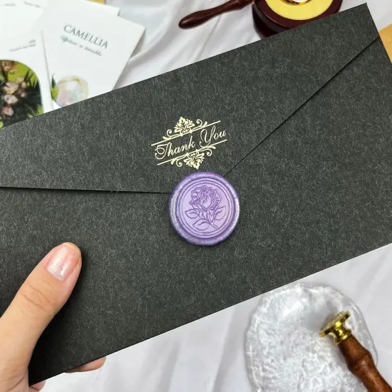 25Pcs Wax Seal Stickers Handmade Envelope Seals Self Adhesive Wax Stickers for Wedding Party Invitations, Envelope, Gift Wrap, Christmas(Rose Style, Lilac Purple Wax) {4}