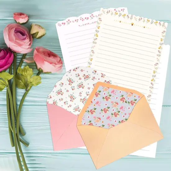 Stationary Paper and Envelopes Set, 24 PCS Writing Stationery Paper with 12 PCS Envelopes, Warm Floral Themed Envelope and Stationery Design for Invitations Gift Decorations Holiday Party {3}