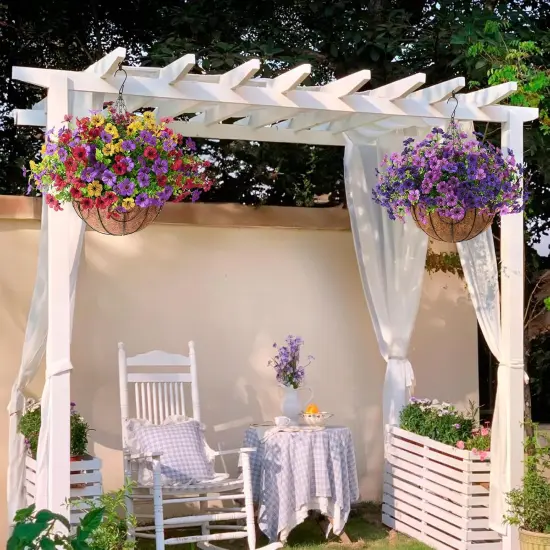 Artificial Faux Hanging Baskets Flowers Plants for Outdoor Spring Decoration {5}