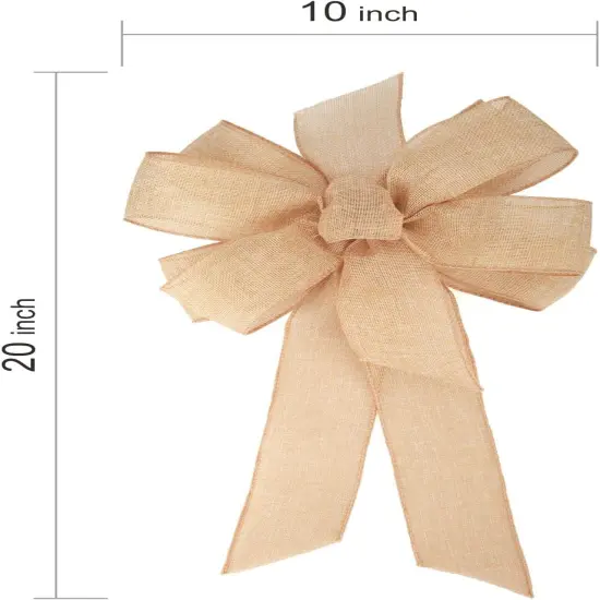 1 Pcs 10 x 20 Inch Big Bow Burlap Ribbon with Natural Jute Rustic Wreath Ribbons and Bow Use Wrapping, Party Decoration (Linen) {2}