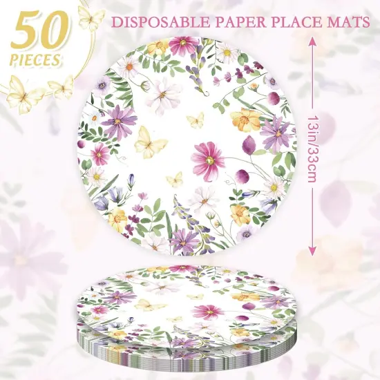 50 Sheets Wildflower Butterfly Floral Round Paper Placemat Watercolor Flower Decorative Paper Table Mat for Spring Wedding Bridal Shower Party Dinner Table Setting, 13 Inch {2}