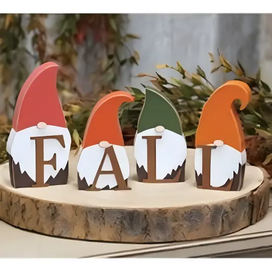 Painted Wood Freestanding Fall Gnome Decor Set of 4 with Bold Lettering {2}