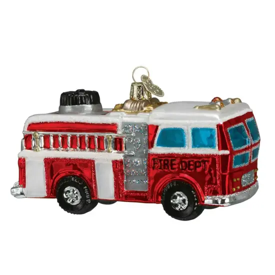 Old World Christmas 2.0 Inch Fire Truck Christmas Tree Ornament , Christmas Decor Owc Vehicle Fireman Red {1}