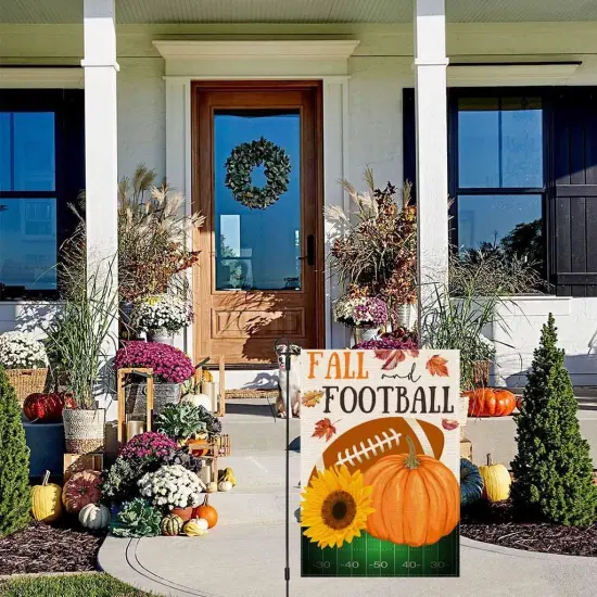 Fall Football Garden Flag 12x18 Inch Double Sided Pumpkin Outdoor Fall {4}