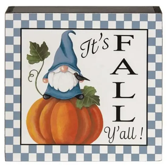 Fall Gnome Box Sign Set Freestanding Wood Shelf Decor with Pumpkin and Sunflower Prints 3 Asstd. {4}