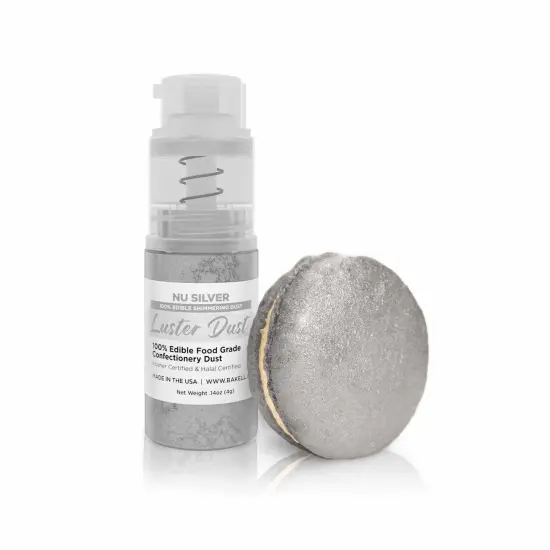 Bakell - Nu Silver Luster Dust (4g, 1x Pump) Edible Vegan Dust & Paint for Baking, Desserts and Beverages {1}