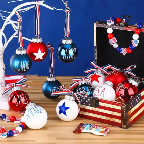 12 Pcs 4th of July Ornaments for Tree 2.4 Inch Patriotic Balls Decorations Red White and Blue Memorial Day Decor {2}