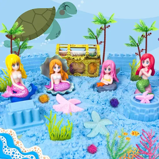 Summer Mermaid Sensory Bin Sandbox Toys for Toddlers Girls Kids- Mermaid Toys for Kids Play Sand Kit Sensory Sand Bin Toys with 2.2 lbs Sand & Castle Mold,Great Christmas Birthday Gift for Girl Kids {2}