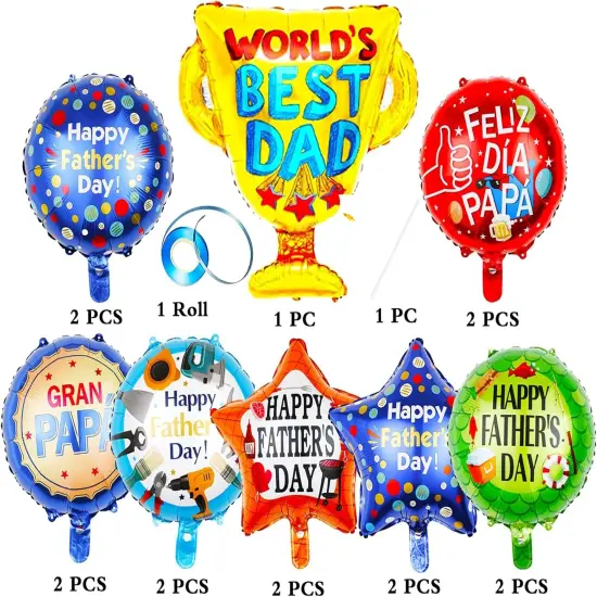 15Pcs Happy Fathers Day Balloons Party Decorations, 18 inch Feliz Dia PaPa Foil Balloons, Worlds Best Dad Balloons for Father's Day Party Birthday Decorations Supplies {2}