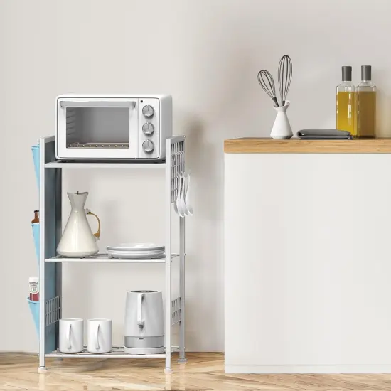 3-Tier Laundry Room Storage Rack with Hooks & Storage Bags - White Space-Saving Shelves for Detergent, Towels, Supplies - Multifunctional Organizer for Bathroom, Kitchen, Garage {6}