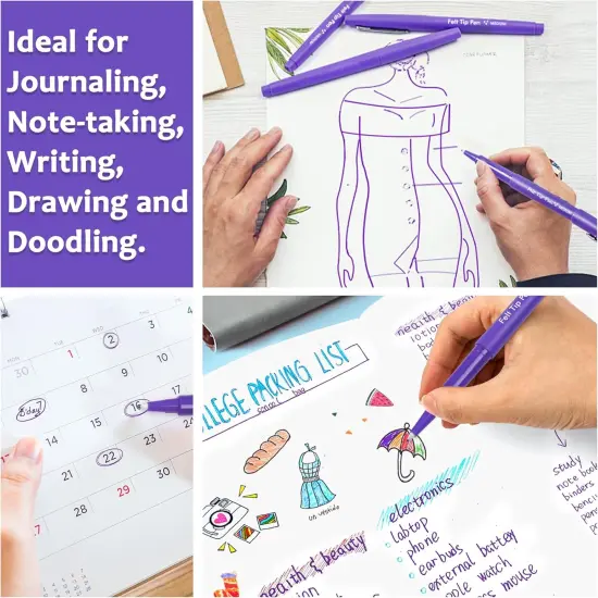 Felt Tip Pens, 60 Purple Pens, 0.7mm Medium Point Felt Pens, Felt Tip Markers Pens for Journaling, Writing, Note Taking, Planner, Perfect for Art Office and School Supplies {4}