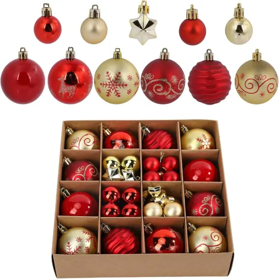 44Pcs Christmas Ball Gold and Red Christmas Ornaments Set for Garden Backyard Holiday Wedding Party Decor with 12 pcs 2.36&rdquo; Large and 32 pcs 1.18&rdquo; Mini Christmas Decorations Ornaments Bulk Balls {1}