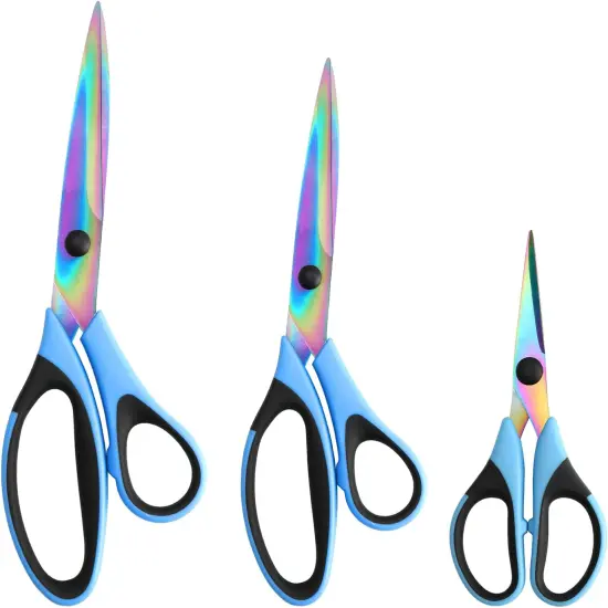 Craft Scissors Set of 3 Pack, All Purpose Sharp Titanium Blades Shears, Rubber Comfort Grip Handle, Multipurpose Fabric Scissors Tool Set Great for Office, Sewing, Arts, School and Home Supplies, Blue {1}