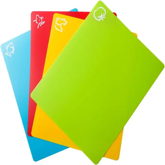 Flexible Plastic Cutting Board Mats, Colored Mats With Food Icons, Gripped Back, Cutting board Set of 4 (1) {1}