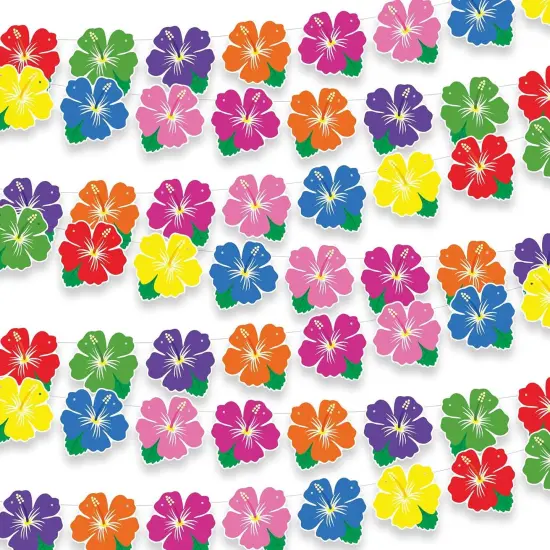 5 Pack Summer Hawaiian Tropical Garland Luau Hibiscus Flower Lei Garland Banners Multicolor Aloha Hanging Lei Hawaiian Tropical Cutouts Banners for Summer Beach Pool Birthday Party {1}