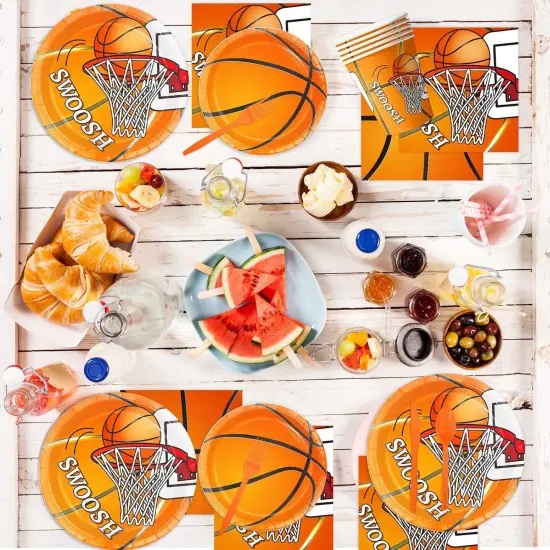 178 Pcs Basketball Theme Birthday Party Decorations Basketball Party Supplies Set Include Plates, Napkin, Cup, Fork, Knives, Spoon, Tablecloth, Banner for Kids and Adults, Serves 24 Guests {5}
