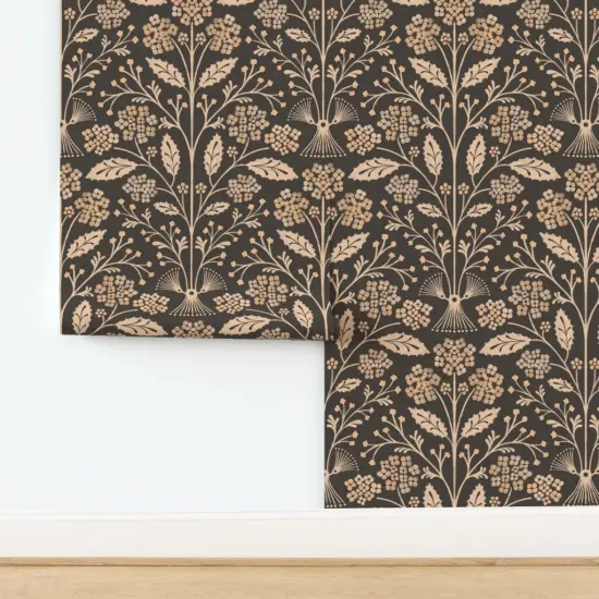 Pre-Pasted Wallpaper 2FT Wide Dark Boho Floral Modern Beige Botanical Garden Bloom Meadow Wildflower Olive Green Large Scale Custom Pre-pasted Wallpaper by Spoonflower 17679209 {2}