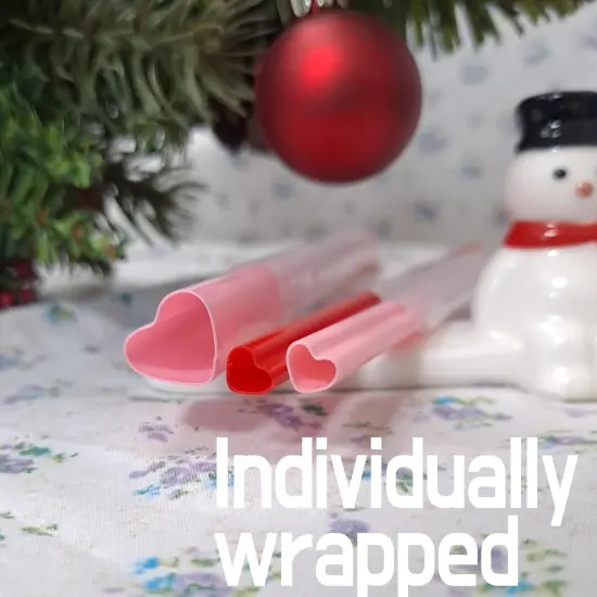 100pcs Heart Shaped Red Straws Disposable Drinking Cute Straw Individually Wrapped plastic red straw Valentines day Cocktail Party Birthday Party Bridal Shower wedding supplies {4}