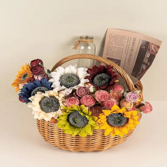 Summer Floral Arrangement - 12PCS Artificial Sunflowers with Long Stems (5.5"), Silk Yellow Flowers for Wedding, Garden, and Outdoor Party Decoration {4}