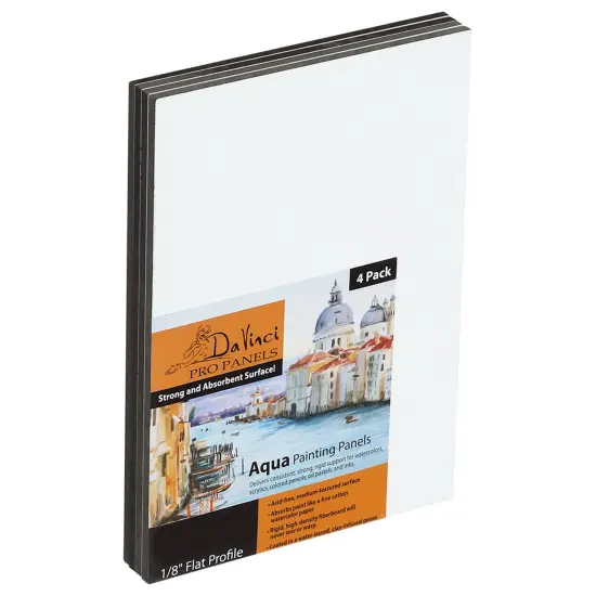 Jerry's Artarama Da Vinci Aqua Pro Panels - 5x7" - Pk of 4 - 1/8" Thick Rigid Watercolor Board with Acid-Free Surface, Clay-Infused Gesso, Ideal Watercolor Boards for Painting Mixed Media {1}