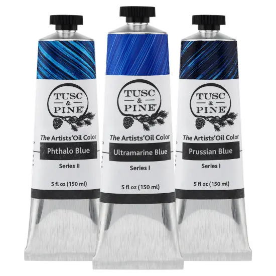 Tusc & Pine Artist Oil Paint - Set of 3, 150 ml, Blues, 450 ml of Non-Yellowing, Rich & Creamy Consistency, Max Pigment Load, Small Batch Milled Oil Paints Made in the USA for Professional Artists {1}