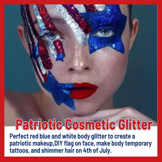 Chunky Body Glitter 4 Colors Cosmetic Patriotic Face Glitter Independence Day {2}