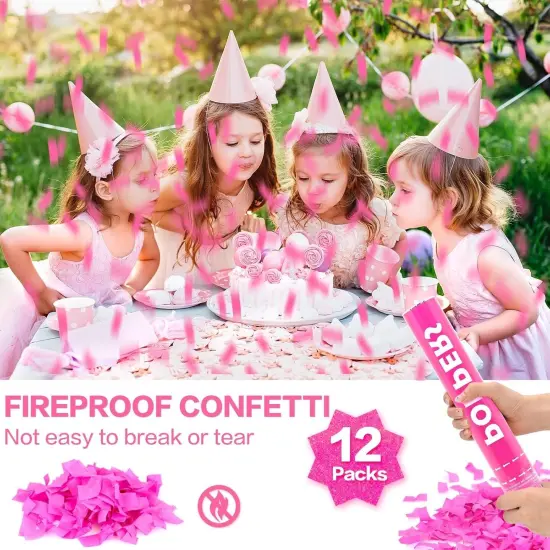 Confetti Cannon Pink 12 Pack Biodegradable Handheld Confetti Party Poppers for Weddings, Gender Reveals, Birthdays & Celebrations 12-Inch Twist Confetti Shooters for Party Fun {4}