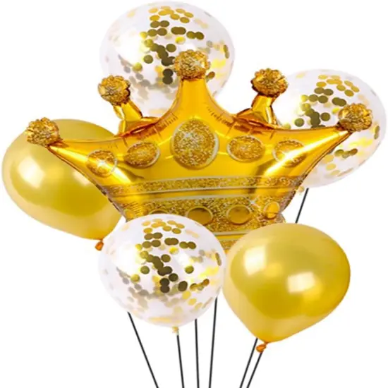5 PCS Happy Birthday Five-pointed Star Gold Crown 1 Foil Balloons for Birthday Party {1}