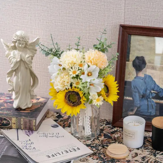 Fake Flowers Spring Artificial Sunflowers with Vase Centerpiece Table Decoration {5}