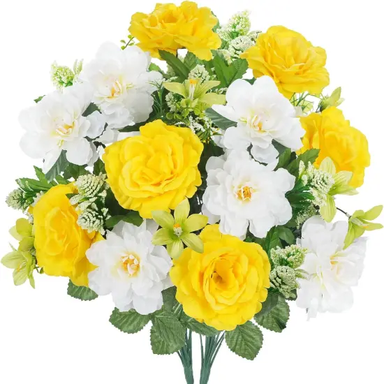 Summer Bouquet Flowers for Grave 2 Bundles Yellow White Rose Lily Bouquets {1}