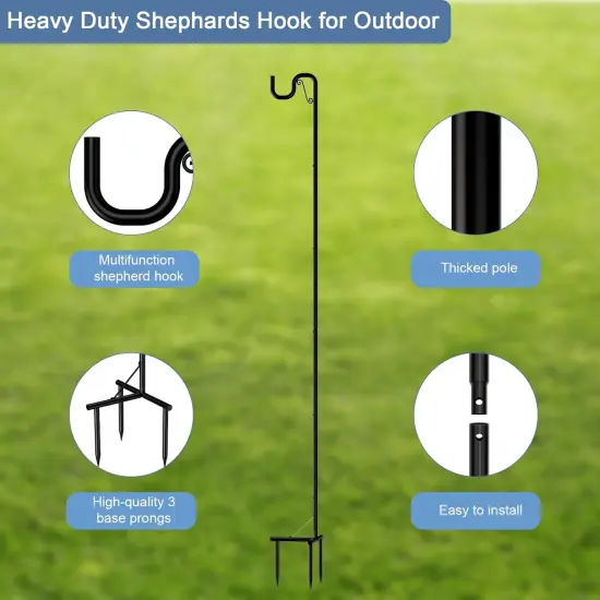 2-Pack Adjustable 92" Heavy Duty Shepherd&rsquo;s Hooks for Outdoor - Rust-Proof Bird Feeder Pole, Plant Hangers, Solar Lights, Wedding Decor, Garden & Patio (Black) {4}