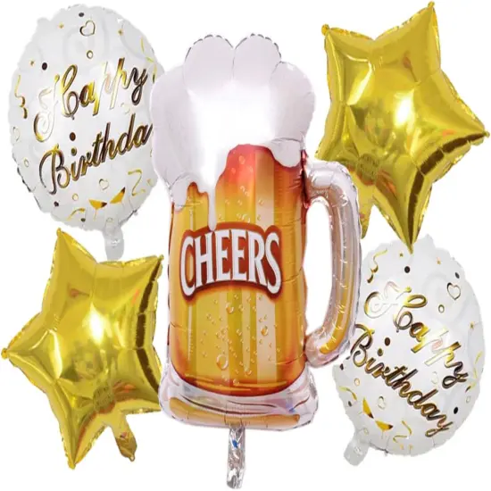 5 PCS Happy Birthday Beer Mug Cheers Five-pointed Star Foil Balloons for Birthday Party {1}