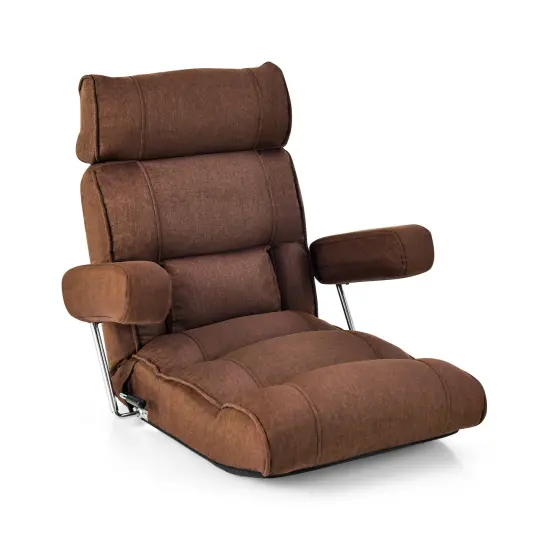 Foldable Floor Sofa Chair with 6-Position Adjustable Headrest and Metal Frame Brown {7}