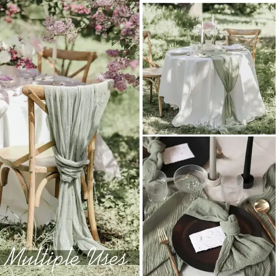 6 Pack Sage Green Cheesecloth Table Runner Gauze Table Runner 10FT Long Semi-Sheer Table Runner Boho or Rustic Wedding Table Decor for Wedding Decor Arch Draping Holiday Party St Patricks Day {4}