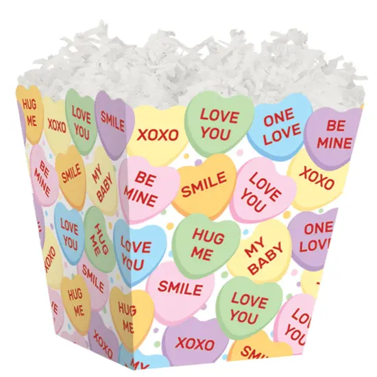 Pack/6: Conversation Hearts Sweet Treat Boxes - 4 x 4 x 4-1/2" {1}