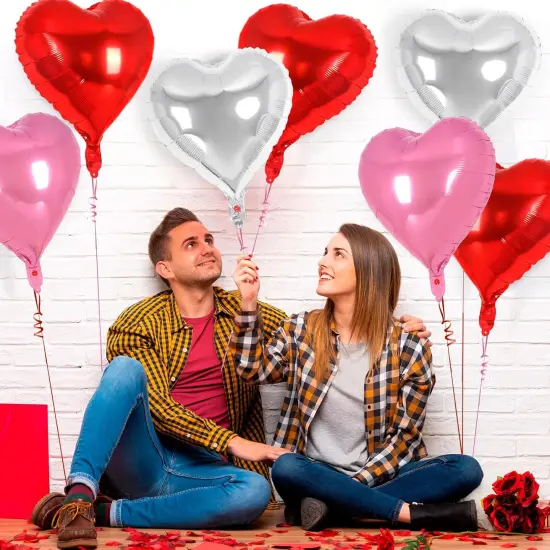 24 Pcs Red Pink Silver Heart Balloons,18 inch Heart Foil Balloons Love Balloons Valentine Balloons for Birthday Party Wedding Engagement Party Baby Shower Valentine Day Decorations (Red Pink Silver) {4}