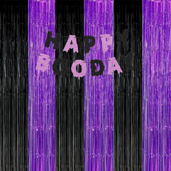 Graduation Decorations 2025 Purple Black Foil Fringe Backdrops, Black Purple Party Decorations Streamer Tinsel Curtains for Graduation Birthday Halloween Party(3 Pack) {3}