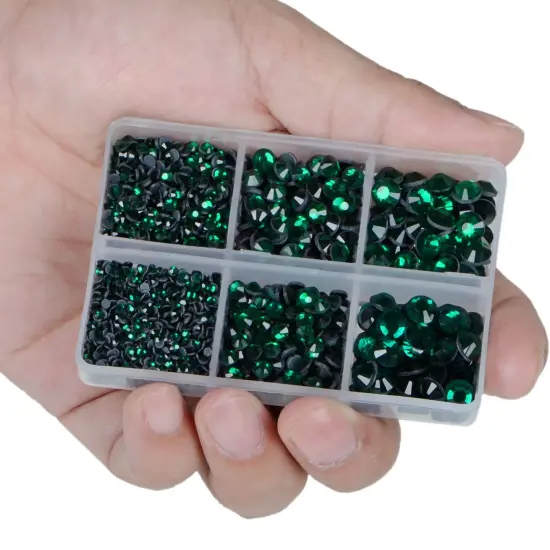6400 Pieces Emerald and Peridot Hotfix Rhinestones Flat Back 5 Mixed Sizes Crystal Round Glass Gems with Tweezers and Picking Rhinestones Pen {3}