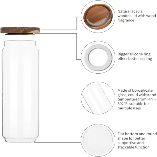 Glass Storage Containers Set of 4, 15 FL OZ High Borosilicate Glass Jars Kitchen Food Canisters with Acacia Wood Lids for Coffee Beans/Sugar/Tea/Nuts {3}