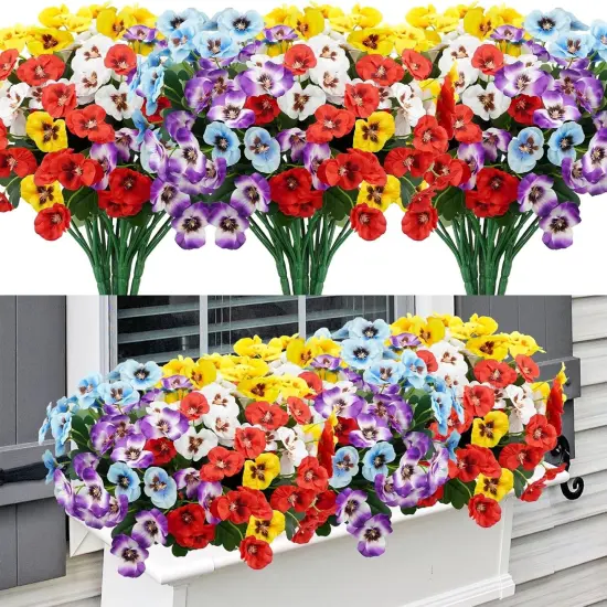 12 Bundles Summer Bouquets Artificial Flowers Pansy, 11.7in Outdoor UV Resistant Fake Small Wild Flower Daisy {1}