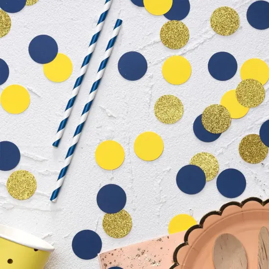 Gold Blue and Yellow Confetti Table Decoration for Graduation Birthday Eid Ramadan Festival Theme Party,1.2 inch in Diameter,200 Counts {2}