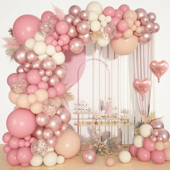 Life Dusty Pink Balloons Arch Kit, Different Sizes 18 12 10 5Inch Blush Pink Rose Gold Nude Ivory Confetti Latex Heart Foil Balloon for Girls Wedding Baby Shower Boho Birthday Party Decorations {1}