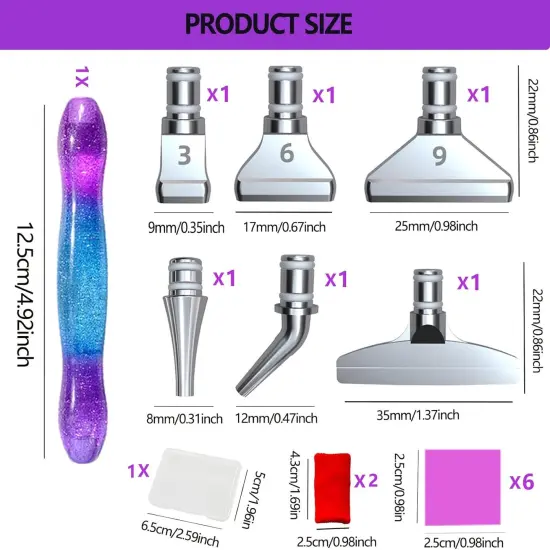 16pcs Silver Metal Tips Diamond Painting Pen Kits, 6pcs Stainless Steel Tips, 6 Glue Clays, 2 Finger Sleeves , 5D Diamond Painting Accessories Tools for DIY Craft, Comfort Grip and Faster Drilling {2}