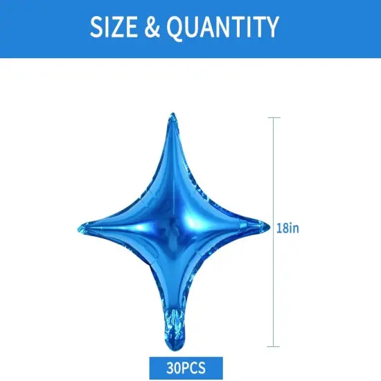 18inch Star Shape Foil Mylar Balloon,30 pcs Blue Four Angle Star Balloons for Birthday Party,Wedding,Valentine's Day, engagement party，Christmas,Baby Shower Backdrops Decorations {2}