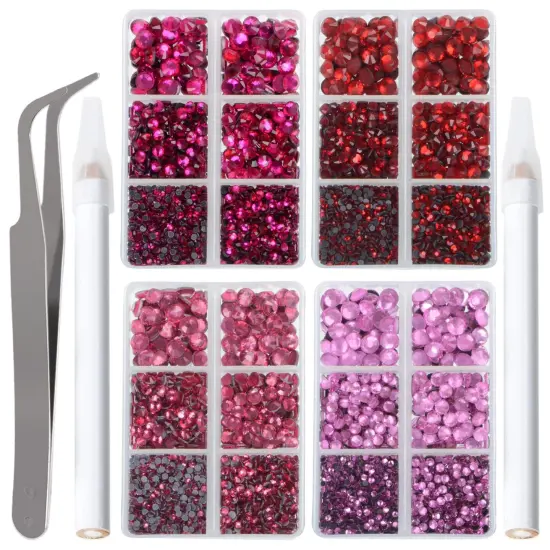 10000pcs Hotfix Rhinestones Flatback Glass Red Pink Fuchsia and Rose Rhinestone with Tweezers and Picking Pen for Crafts Clothes Nail Art {1}