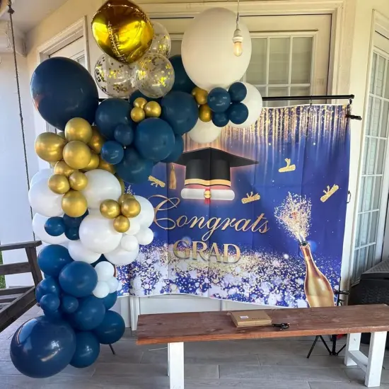 Navy Blue and Gold Balloons, 60pcs 12 Inch Navy Blue Pearl White Balloon Set with Metallic Chrome Gold Confetti Balloon Latex Helium Party Balloons for Boys Men Birthday Wedding Graduation Decorations {4}