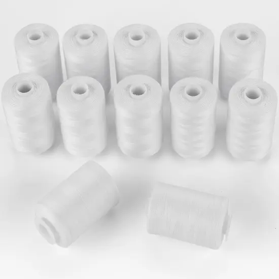 Sewing Thread, 12 Spools of 1000 Yards Each White Polyester All Purpose Thread for Sewing Machine/Hand Sewing/Hand Quilting {4}