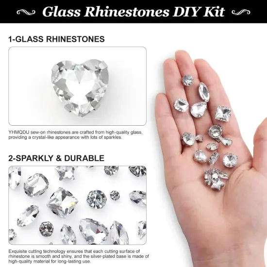 Sew on Rhinestones 205 PCS Glass Rhinestones Mixed Shapes Sew on Crystal Gems Flatback with Silver Claw for Jewelry Crafts Clothes Shoes Costume (Sliver Rhinestones) {2}