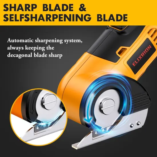 Electric Scissors Rotary Cutter with 2 Blades | 4V 2000mAh Rechargeable | Heavy Duty for Cardboard Fabric Carpet Leather | Lightweight Portable (Yellow) {3}